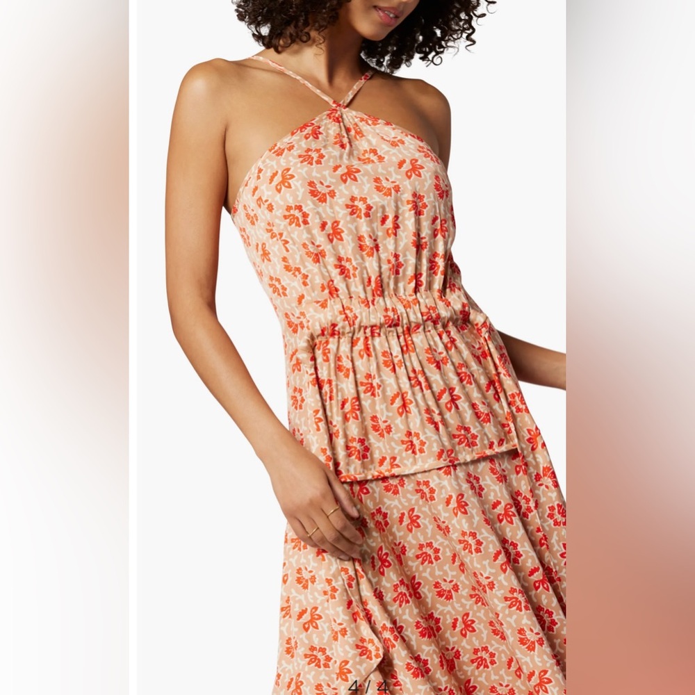 New Joie Floral Halter Dress in Tan, Red and Orange Size 0